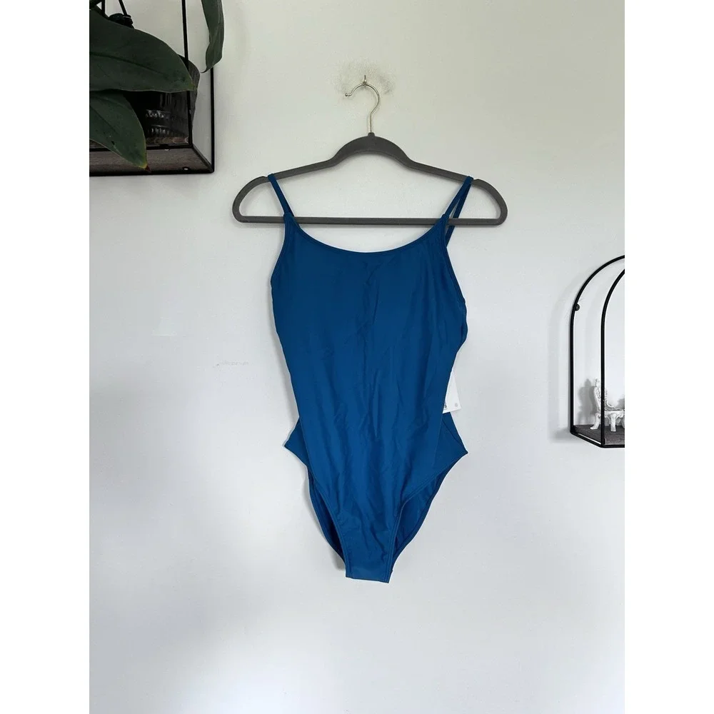 NWT Quince Lagoon Teal Blue Italian Cami One-Piece Swimsuit Size Medium